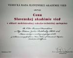 Award by Slovak Academy of Sciences in the field of international scientific cooperation